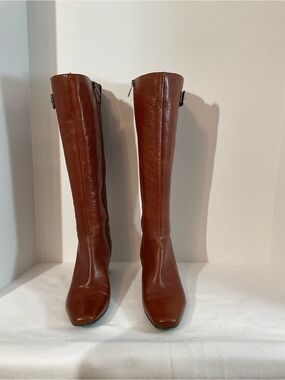 Bandolino Leather Mid-Heel Knee Boots Dark Cognac